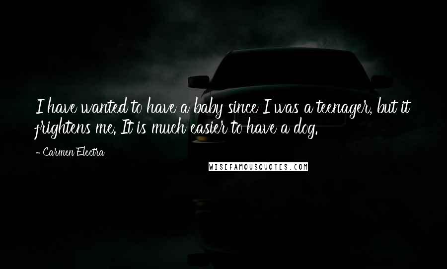 Carmen Electra Quotes: I have wanted to have a baby since I was a teenager, but it frightens me. It is much easier to have a dog.