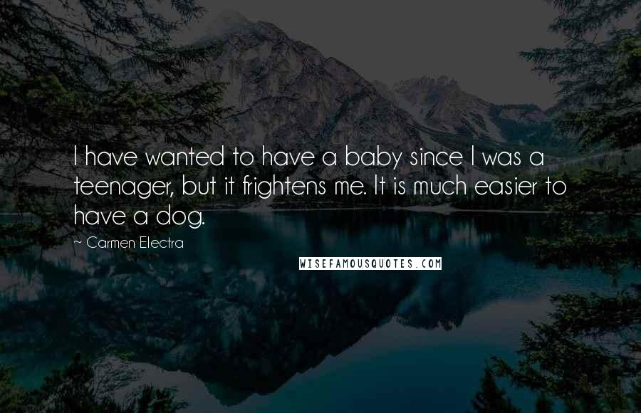 Carmen Electra Quotes: I have wanted to have a baby since I was a teenager, but it frightens me. It is much easier to have a dog.