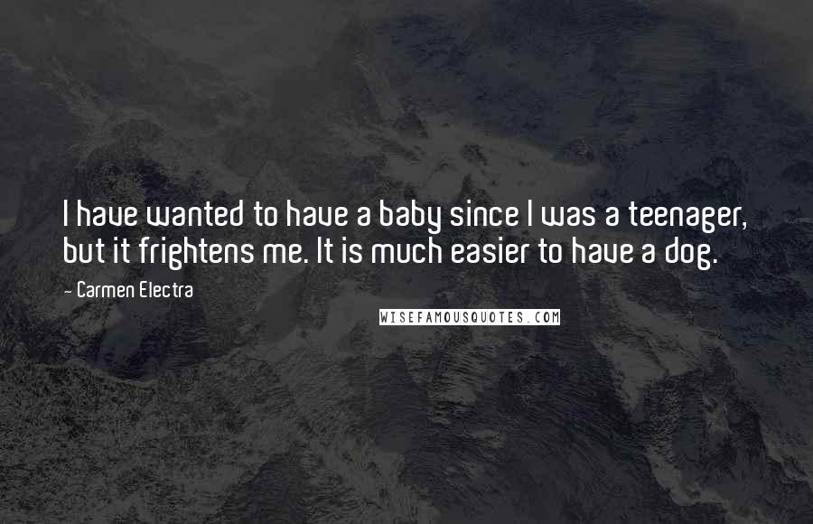 Carmen Electra Quotes: I have wanted to have a baby since I was a teenager, but it frightens me. It is much easier to have a dog.