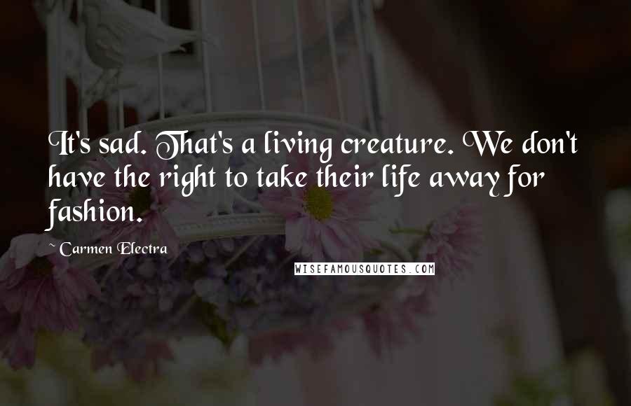 Carmen Electra Quotes: It's sad. That's a living creature. We don't have the right to take their life away for fashion.