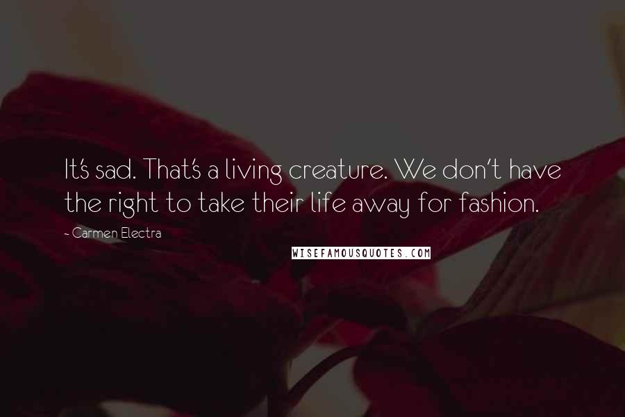 Carmen Electra Quotes: It's sad. That's a living creature. We don't have the right to take their life away for fashion.