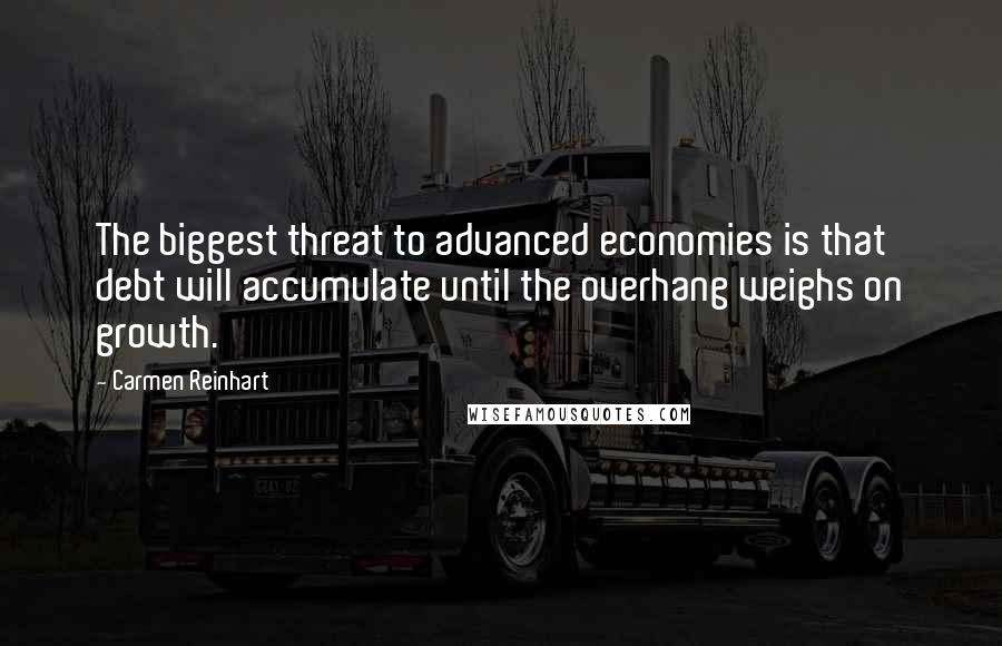 Carmen Reinhart Quotes: The biggest threat to advanced economies is that debt will accumulate until the overhang weighs on growth.