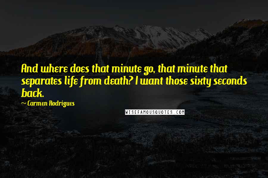 Carmen Rodrigues Quotes: And where does that minute go, that minute that separates life from death? I want those sixty seconds back.