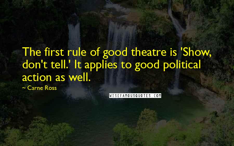 Carne Ross Quotes: The first rule of good theatre is 'Show, don't tell.' It applies to good political action as well.