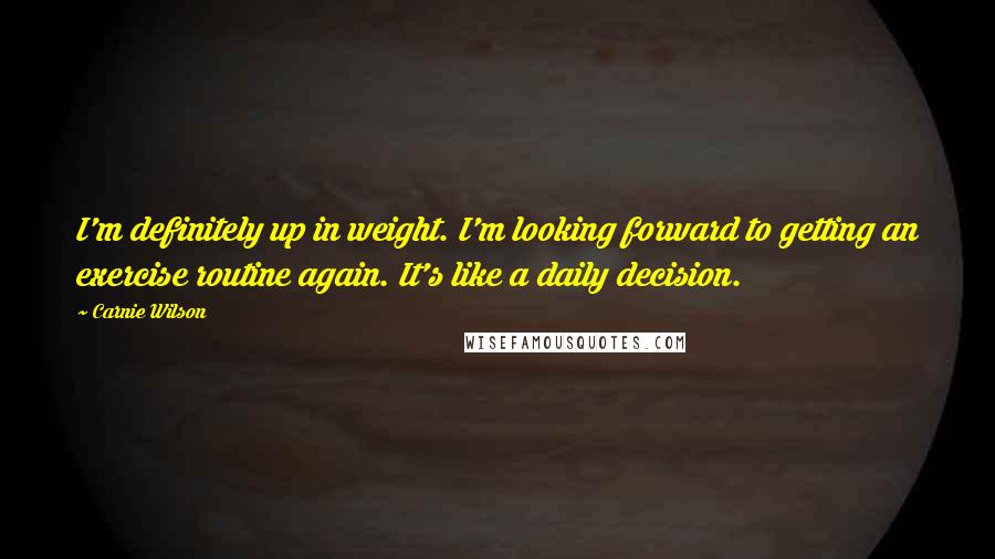 Carnie Wilson Quotes: I'm definitely up in weight. I'm looking forward to getting an exercise routine again. It's like a daily decision.