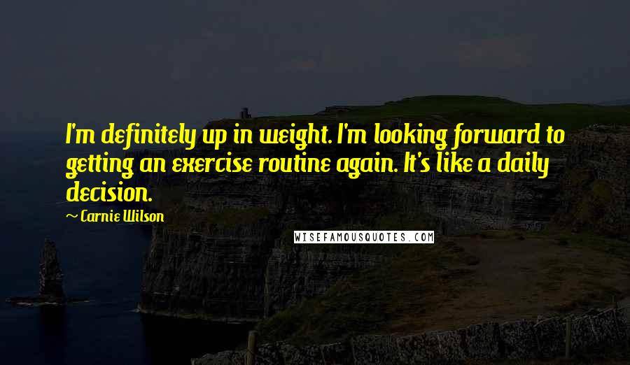 Carnie Wilson Quotes: I'm definitely up in weight. I'm looking forward to getting an exercise routine again. It's like a daily decision.