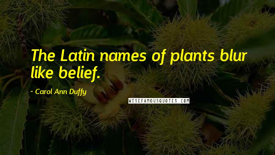 Carol Ann Duffy Quotes: The Latin names of plants blur like belief.