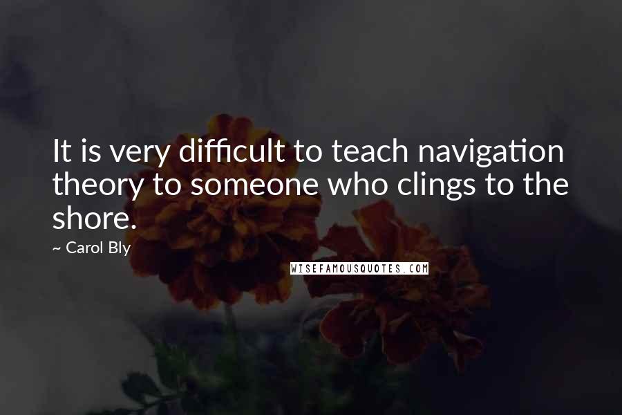 Carol Bly Quotes: It is very difficult to teach navigation theory to someone who clings to the shore.