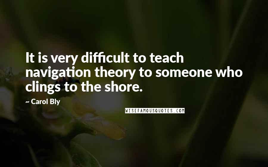 Carol Bly Quotes: It is very difficult to teach navigation theory to someone who clings to the shore.