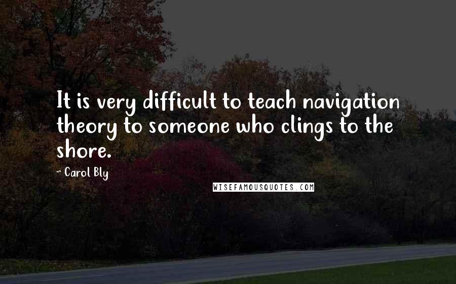 Carol Bly Quotes: It is very difficult to teach navigation theory to someone who clings to the shore.