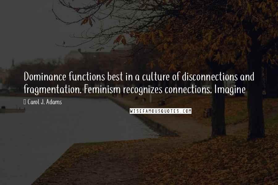 Carol J. Adams Quotes: Dominance functions best in a culture of disconnections and fragmentation. Feminism recognizes connections. Imagine