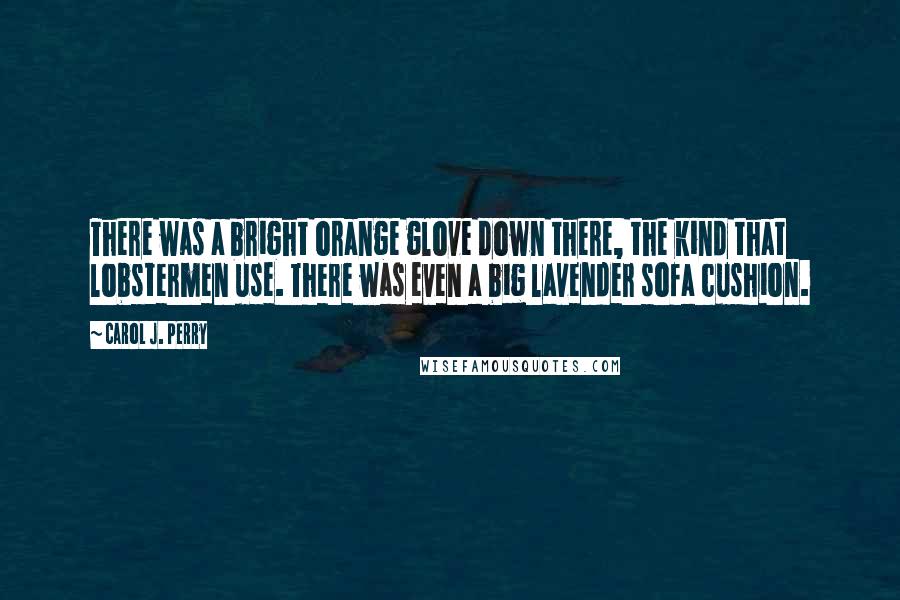 Carol J. Perry Quotes: There was a bright orange glove down there, the kind that lobstermen use. There was even a big lavender sofa cushion.