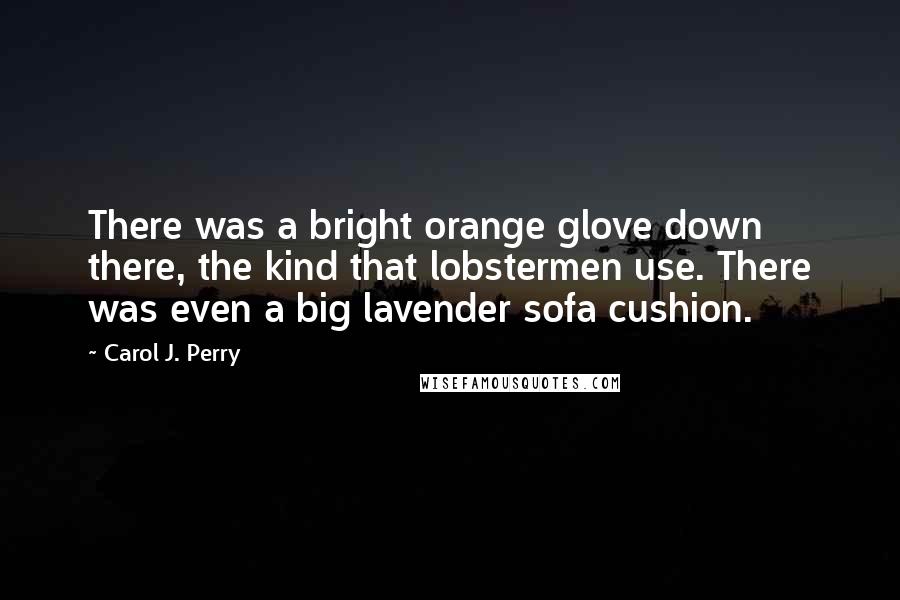 Carol J. Perry Quotes: There was a bright orange glove down there, the kind that lobstermen use. There was even a big lavender sofa cushion.