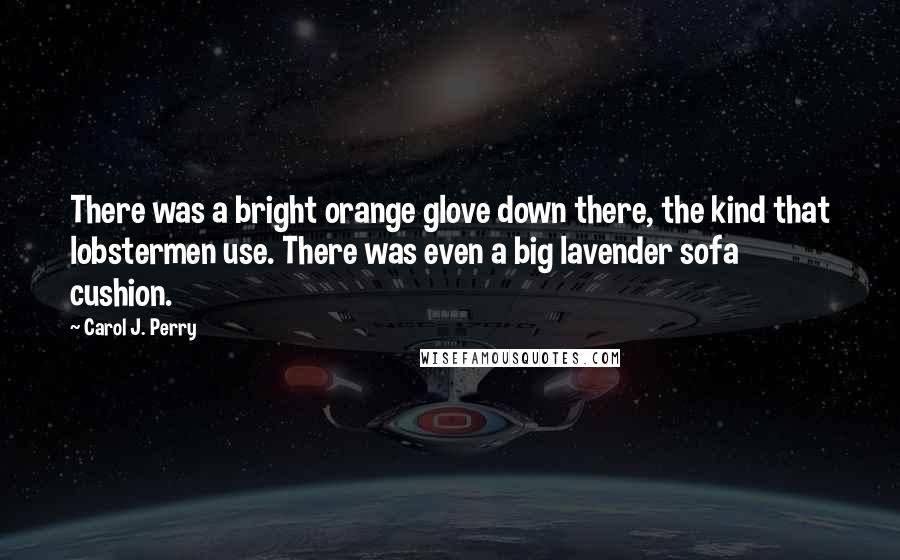 Carol J. Perry Quotes: There was a bright orange glove down there, the kind that lobstermen use. There was even a big lavender sofa cushion.