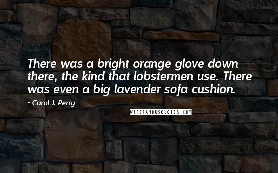 Carol J. Perry Quotes: There was a bright orange glove down there, the kind that lobstermen use. There was even a big lavender sofa cushion.