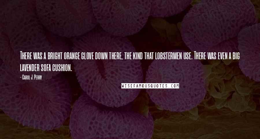 Carol J. Perry Quotes: There was a bright orange glove down there, the kind that lobstermen use. There was even a big lavender sofa cushion.