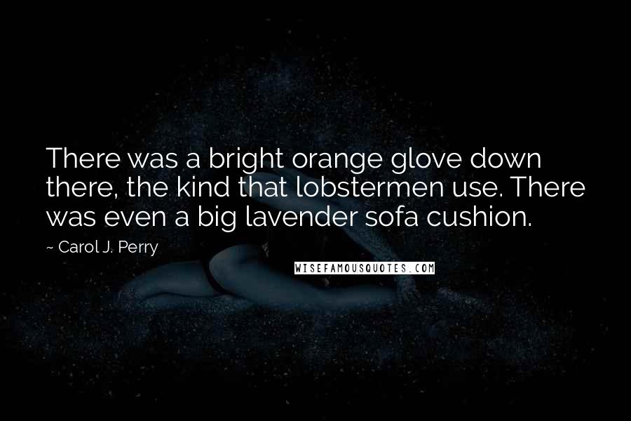 Carol J. Perry Quotes: There was a bright orange glove down there, the kind that lobstermen use. There was even a big lavender sofa cushion.