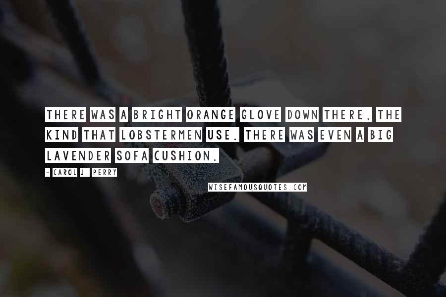 Carol J. Perry Quotes: There was a bright orange glove down there, the kind that lobstermen use. There was even a big lavender sofa cushion.