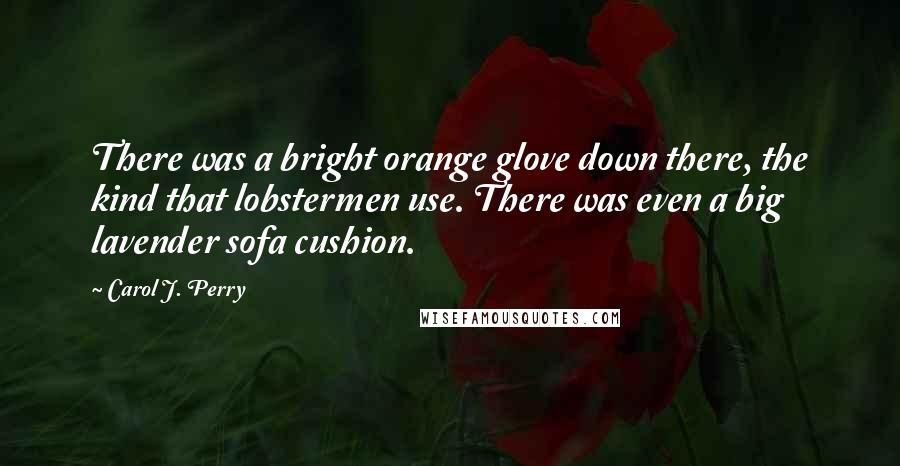 Carol J. Perry Quotes: There was a bright orange glove down there, the kind that lobstermen use. There was even a big lavender sofa cushion.