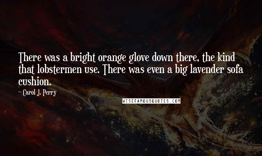 Carol J. Perry Quotes: There was a bright orange glove down there, the kind that lobstermen use. There was even a big lavender sofa cushion.