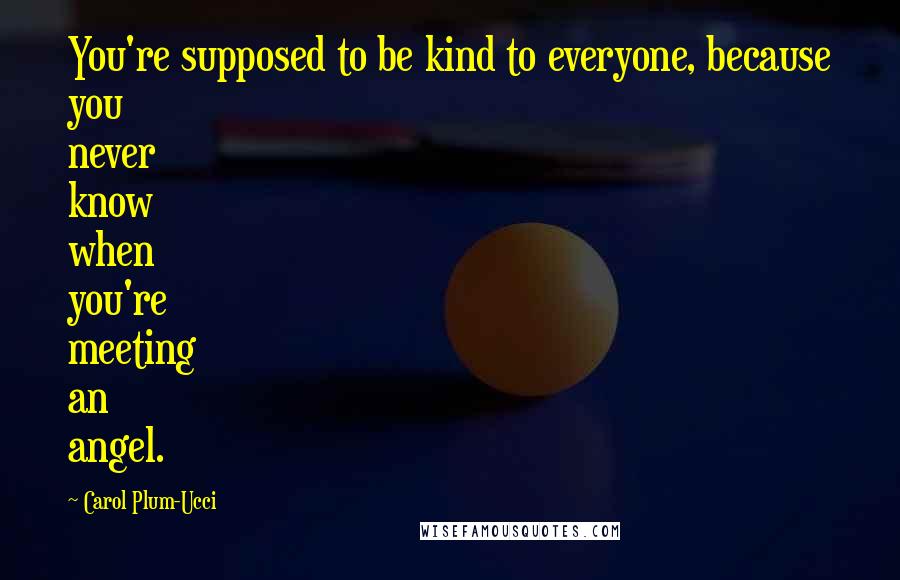 Carol Plum-Ucci Quotes: You're supposed to be kind to everyone, because you never know when you're meeting an angel.