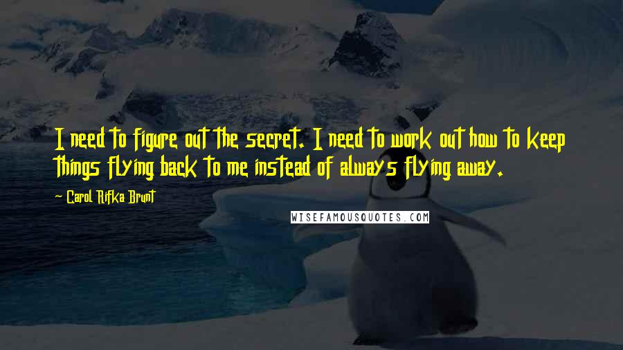 Carol Rifka Brunt Quotes: I need to figure out the secret. I need to work out how to keep things flying back to me instead of always flying away.