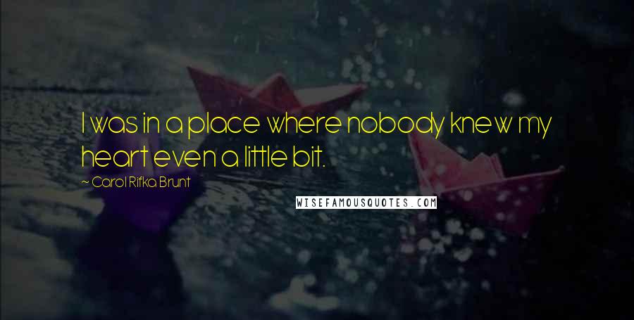 Carol Rifka Brunt Quotes: I was in a place where nobody knew my heart even a little bit.
