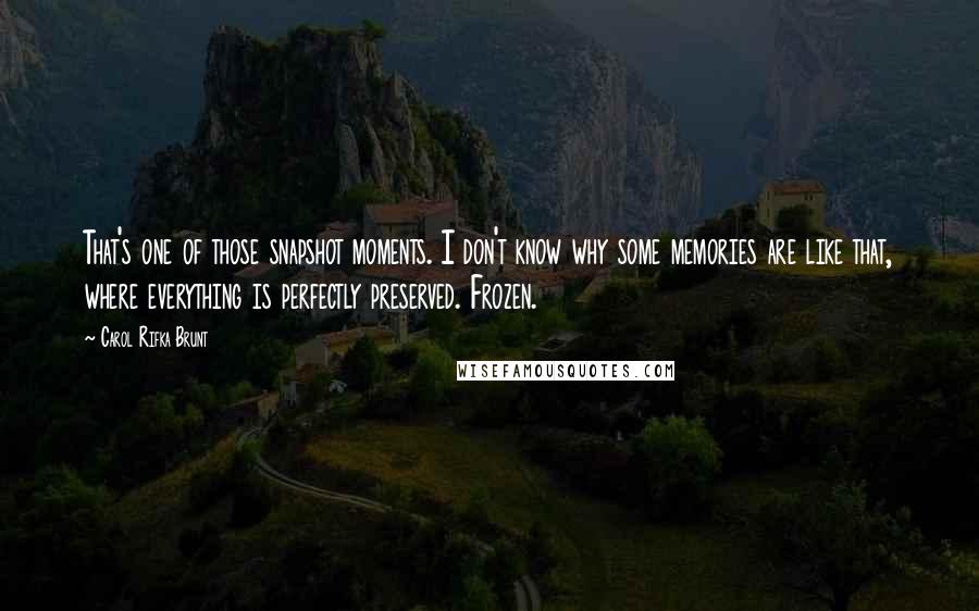 Carol Rifka Brunt Quotes: That's one of those snapshot moments. I don't know why some memories are like that, where everything is perfectly preserved. Frozen.