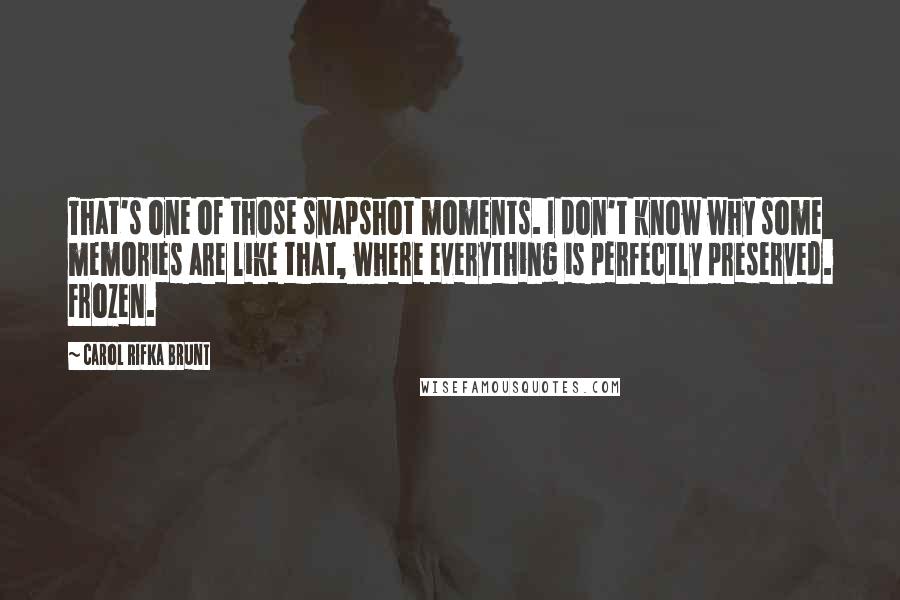 Carol Rifka Brunt Quotes: That's one of those snapshot moments. I don't know why some memories are like that, where everything is perfectly preserved. Frozen.
