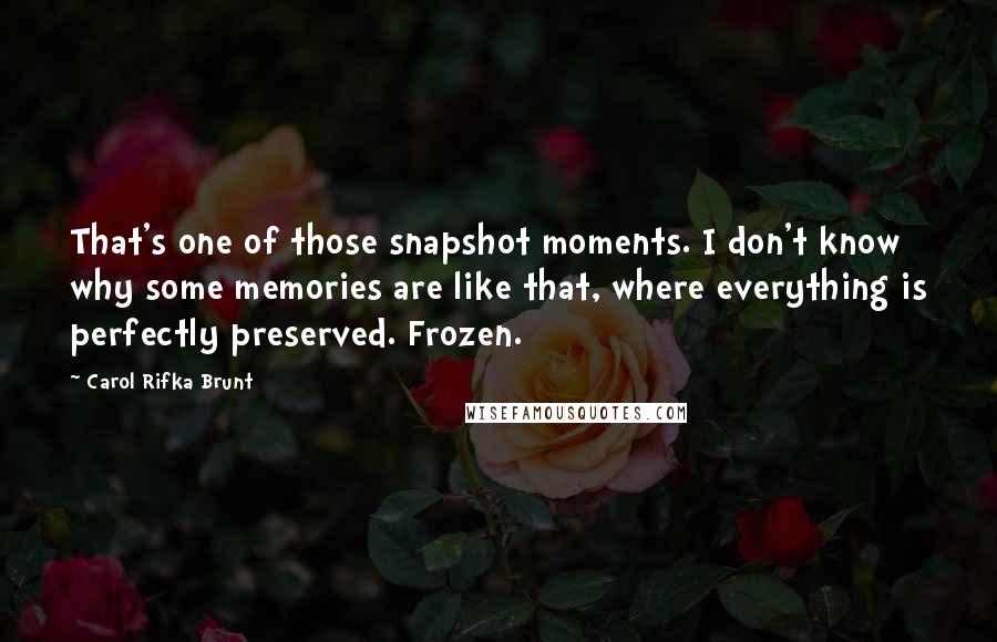 Carol Rifka Brunt Quotes: That's one of those snapshot moments. I don't know why some memories are like that, where everything is perfectly preserved. Frozen.