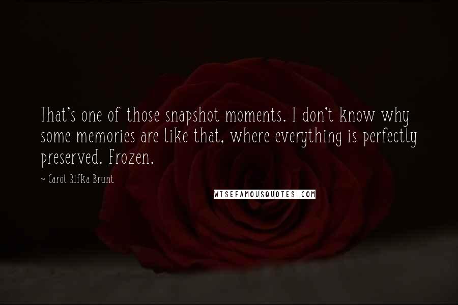 Carol Rifka Brunt Quotes: That's one of those snapshot moments. I don't know why some memories are like that, where everything is perfectly preserved. Frozen.