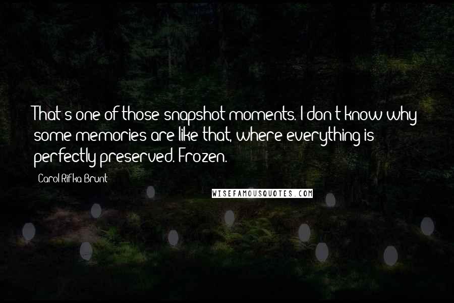 Carol Rifka Brunt Quotes: That's one of those snapshot moments. I don't know why some memories are like that, where everything is perfectly preserved. Frozen.