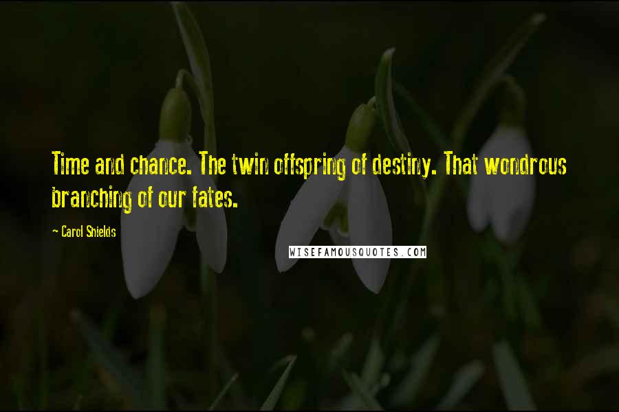 Carol Shields Quotes: Time and chance. The twin offspring of destiny. That wondrous branching of our fates.