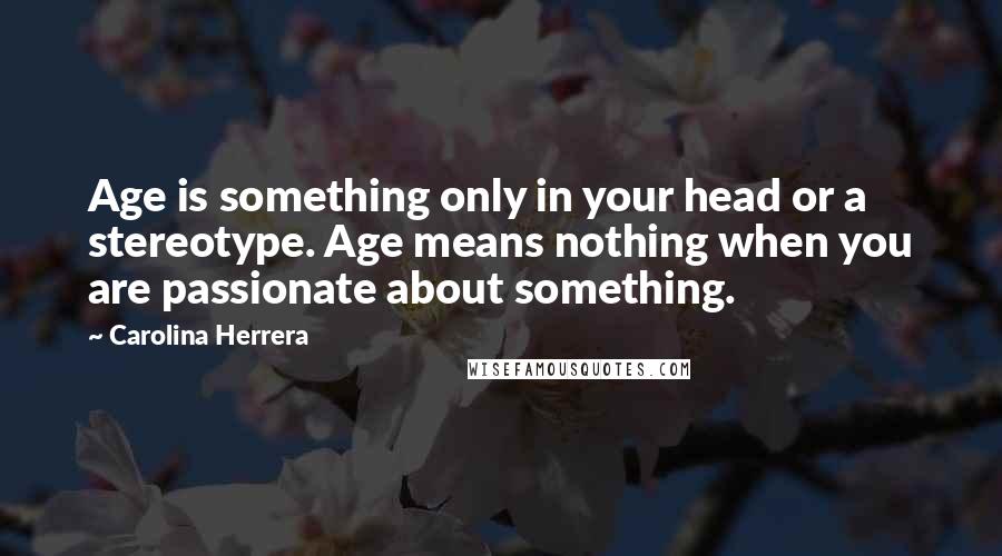 Carolina Herrera Quotes: Age is something only in your head or a stereotype. Age means nothing when you are passionate about something.