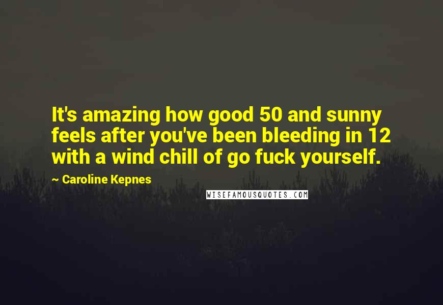 Caroline Kepnes Quotes: It's amazing how good 50 and sunny feels after you've been bleeding in 12 with a wind chill of go fuck yourself.