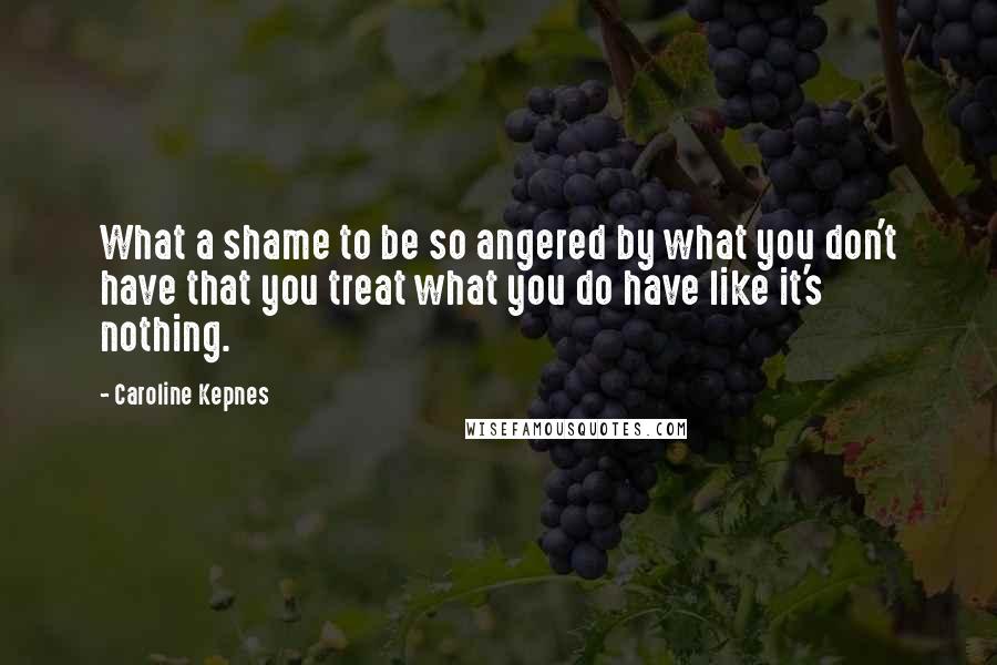 Caroline Kepnes Quotes: What a shame to be so angered by what you don't have that you treat what you do have like it's nothing.