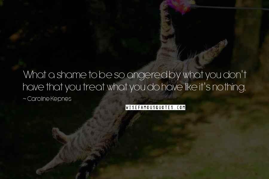 Caroline Kepnes Quotes: What a shame to be so angered by what you don't have that you treat what you do have like it's nothing.