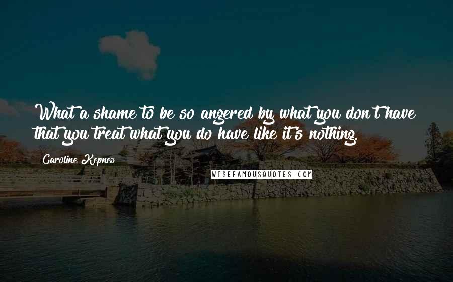 Caroline Kepnes Quotes: What a shame to be so angered by what you don't have that you treat what you do have like it's nothing.