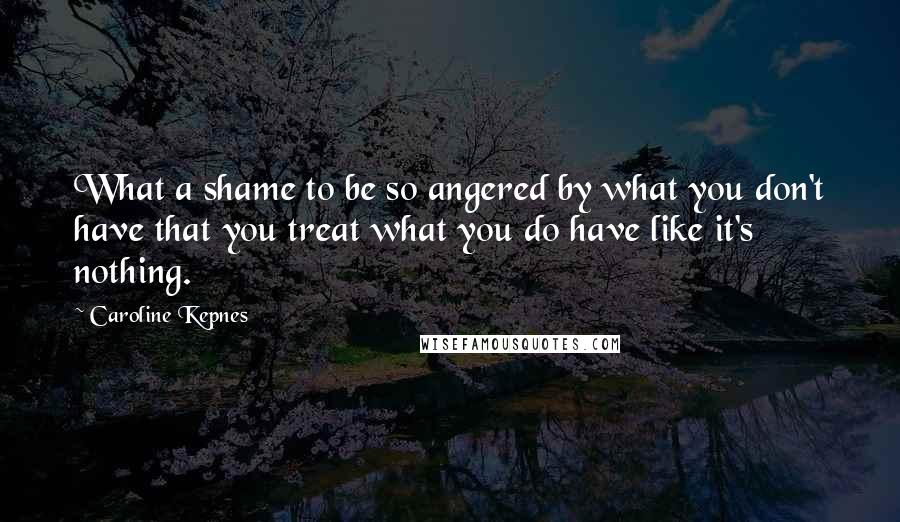 Caroline Kepnes Quotes: What a shame to be so angered by what you don't have that you treat what you do have like it's nothing.