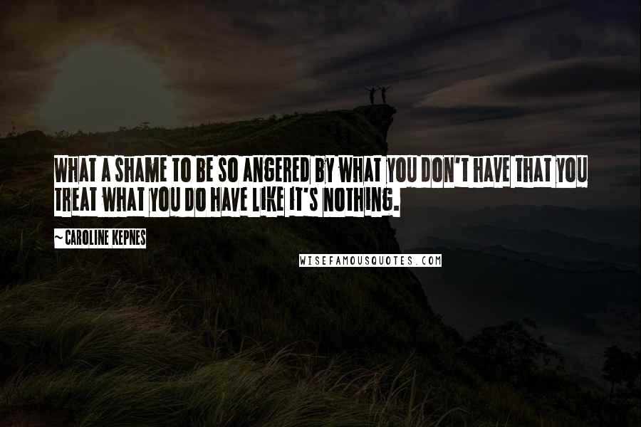 Caroline Kepnes Quotes: What a shame to be so angered by what you don't have that you treat what you do have like it's nothing.