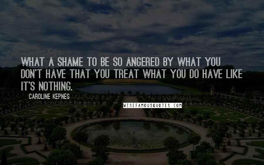 Caroline Kepnes Quotes: What a shame to be so angered by what you don't have that you treat what you do have like it's nothing.