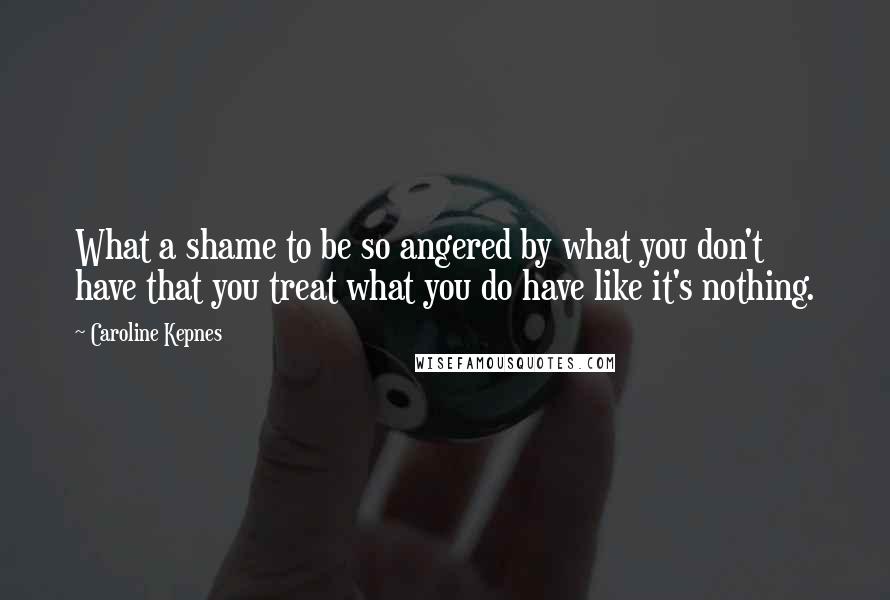 Caroline Kepnes Quotes: What a shame to be so angered by what you don't have that you treat what you do have like it's nothing.