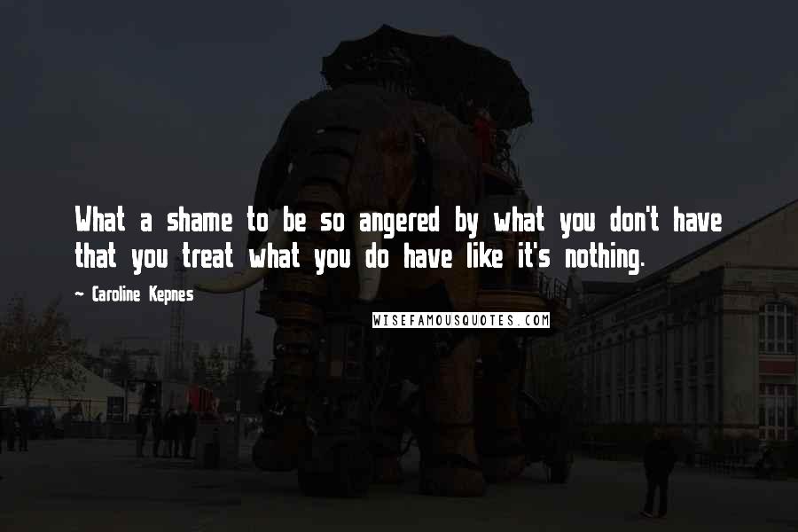 Caroline Kepnes Quotes: What a shame to be so angered by what you don't have that you treat what you do have like it's nothing.