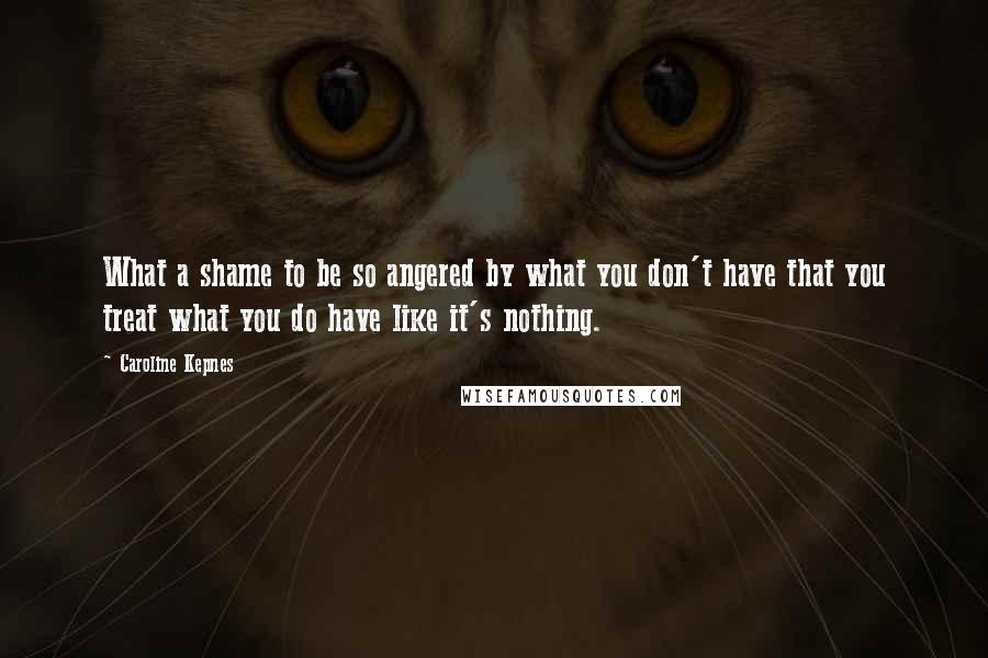 Caroline Kepnes Quotes: What a shame to be so angered by what you don't have that you treat what you do have like it's nothing.