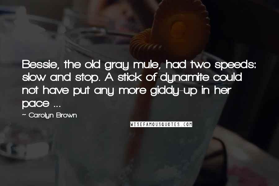 Carolyn Brown Quotes: Bessie, the old gray mule, had two speeds: slow and stop. A stick of dynamite could not have put any more giddy-up in her pace ...