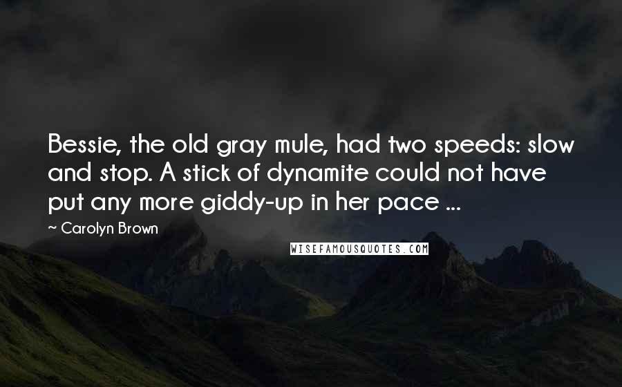 Carolyn Brown Quotes: Bessie, the old gray mule, had two speeds: slow and stop. A stick of dynamite could not have put any more giddy-up in her pace ...