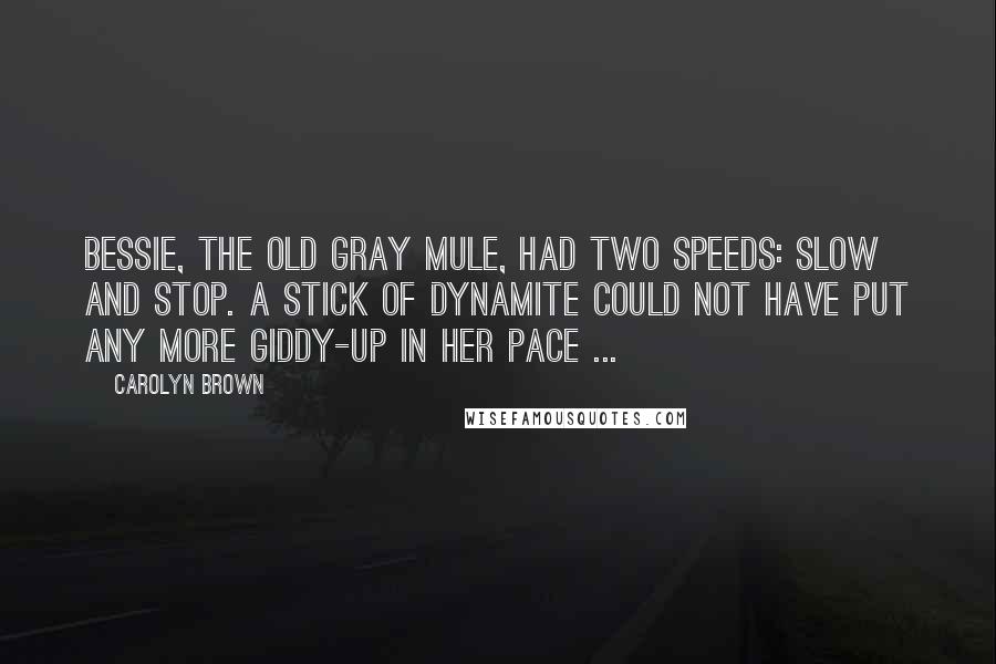 Carolyn Brown Quotes: Bessie, the old gray mule, had two speeds: slow and stop. A stick of dynamite could not have put any more giddy-up in her pace ...