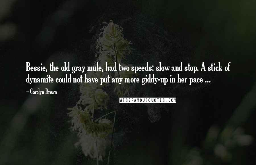 Carolyn Brown Quotes: Bessie, the old gray mule, had two speeds: slow and stop. A stick of dynamite could not have put any more giddy-up in her pace ...