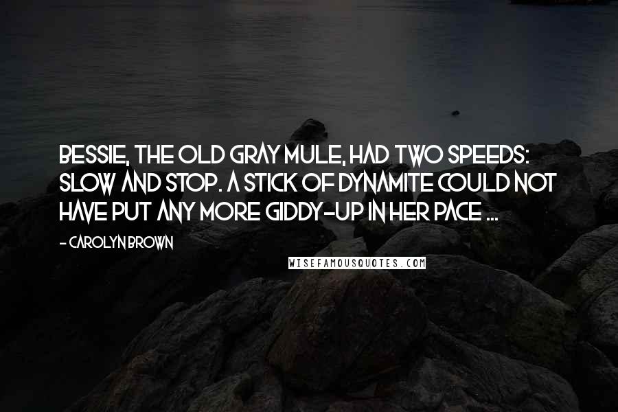 Carolyn Brown Quotes: Bessie, the old gray mule, had two speeds: slow and stop. A stick of dynamite could not have put any more giddy-up in her pace ...