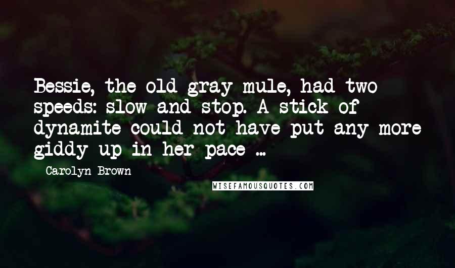 Carolyn Brown Quotes: Bessie, the old gray mule, had two speeds: slow and stop. A stick of dynamite could not have put any more giddy-up in her pace ...